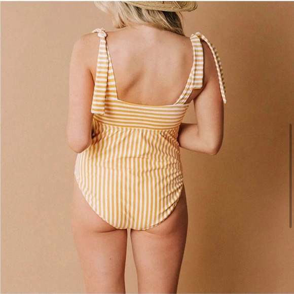 ALBION ~ The Cabana One Piece Swimsuit Yellow and White Striped Shoulder Ties - Picture 4 of 13